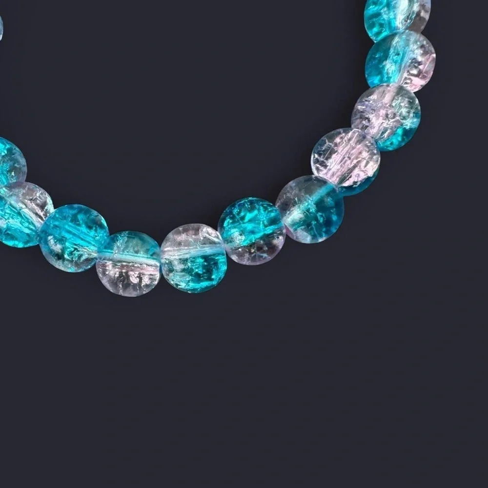 Blue Pink Crackle Glass Bead Bracelet